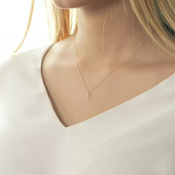 Leaf Jewelry Halskette Letter "S", 14 K Rosegold mit Diamanten Fabrikverkauf