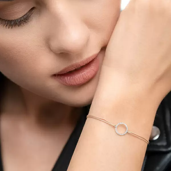Leaf Jewelry Glücksbändchen Circle mit Diamanten, 18 K Weißgold, Beige Meist gekauft