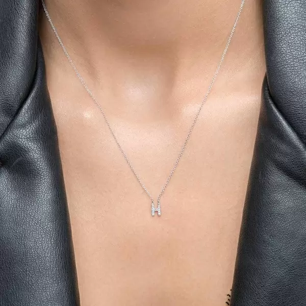 Leaf Jewelry Halskette Letter "H", 14 K Weißgold mit Diamanten Limitierter Zeitrabatt