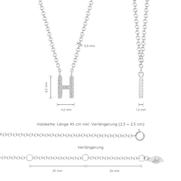 Leaf Jewelry Halskette Letter "H", 14 K Weißgold mit Diamanten Limitierter Zeitrabatt