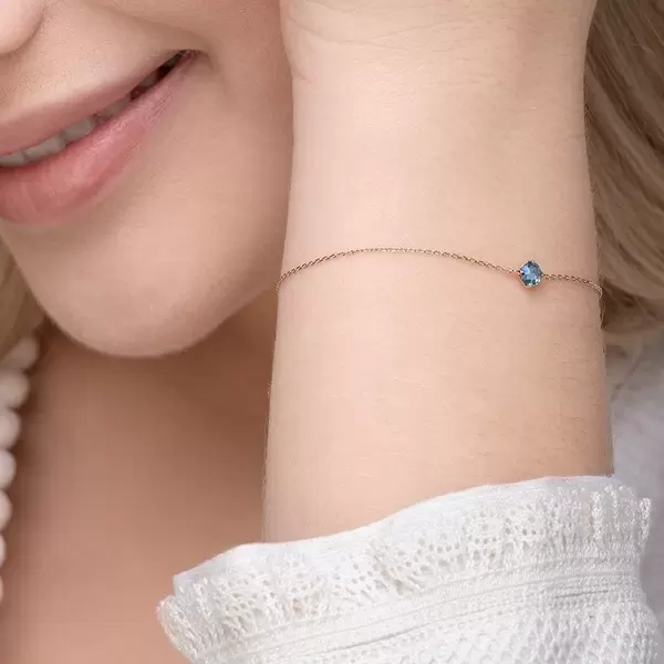 Leaf Jewelry Armkette Cabochon, Blue Topaz, 14 K Rosegold Fabrikpreis