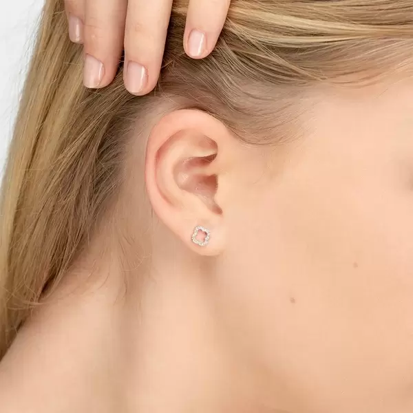 Leaf Jewelry Ohrstecker Clover mit Diamanten, 18 K Weissgold Online Shopping