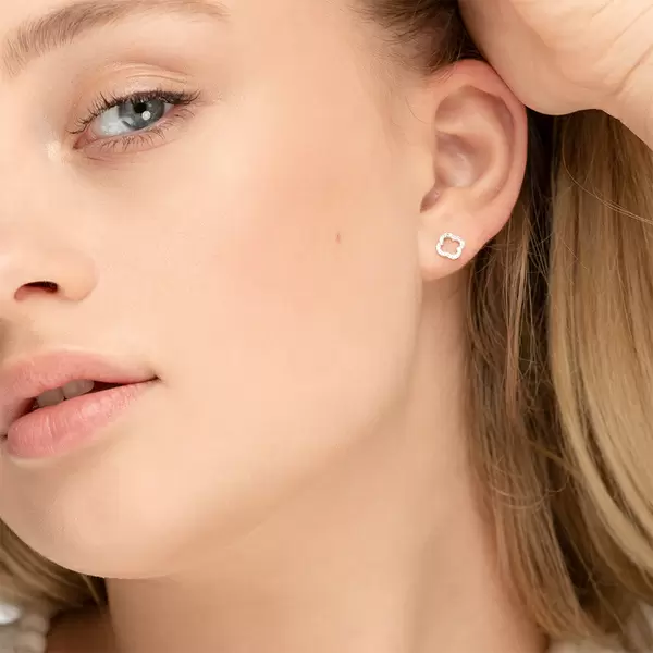 Leaf Jewelry Ohrstecker Clover mit Diamanten, 18 K Weissgold Online Shopping