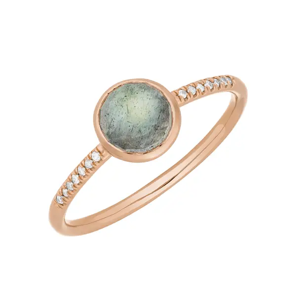 Leaf Jewelry Ring Labradorit mit Diamanten, 14K Rosegold Preisnachlass
