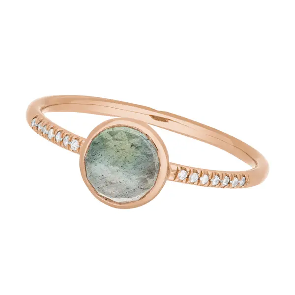 Leaf Jewelry Ring Labradorit mit Diamanten, 14K Rosegold Preisnachlass