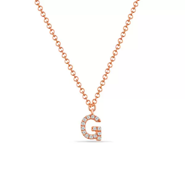 Leaf Jewelry Halskette Letter "G", 14 K Rosegold mit Diamanten Jubiläumsangebot