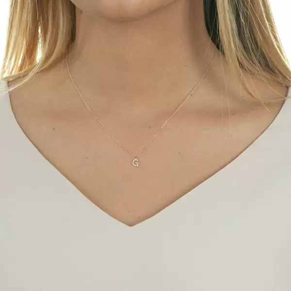 Leaf Jewelry Halskette Letter "G", 14 K Rosegold mit Diamanten Jubiläumsangebot