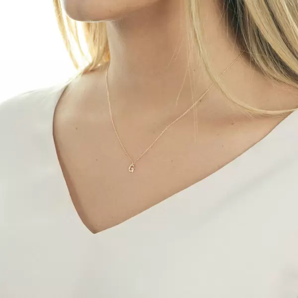 Leaf Jewelry Halskette Letter "G", 14 K Rosegold mit Diamanten Jubiläumsangebot