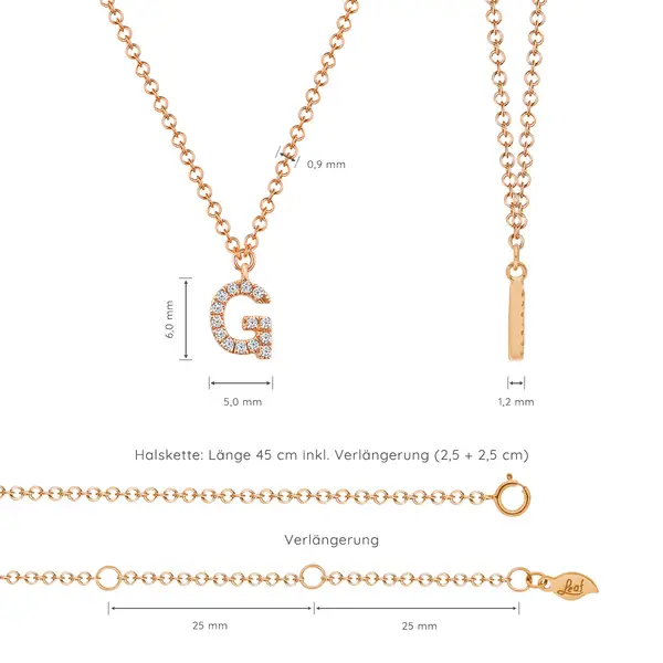 Leaf Jewelry Halskette Letter "G", 14 K Rosegold mit Diamanten Jubiläumsangebot