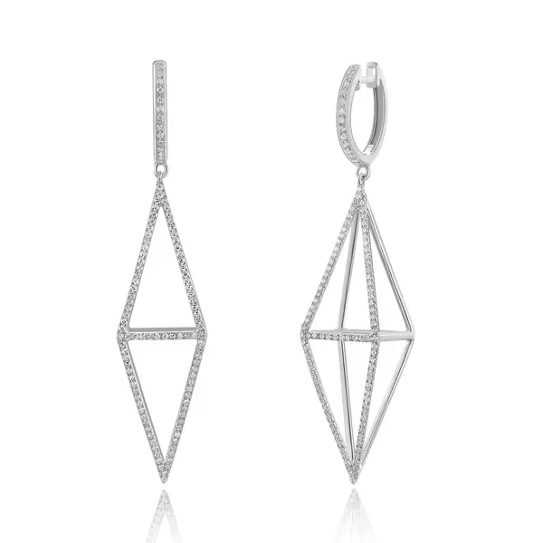 Leaf Jewelry Ohrringe Trapez mit Diamanten, 18 K Weißgold Exklusive Angebote