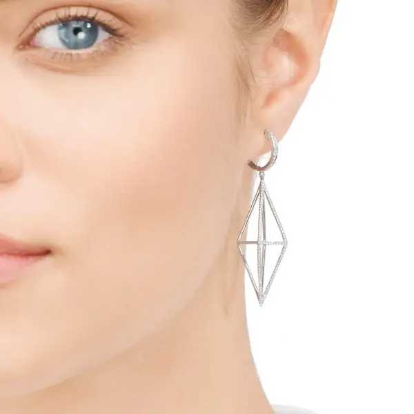 Leaf Jewelry Ohrringe Trapez mit Diamanten, 18 K Weißgold Exklusive Angebote