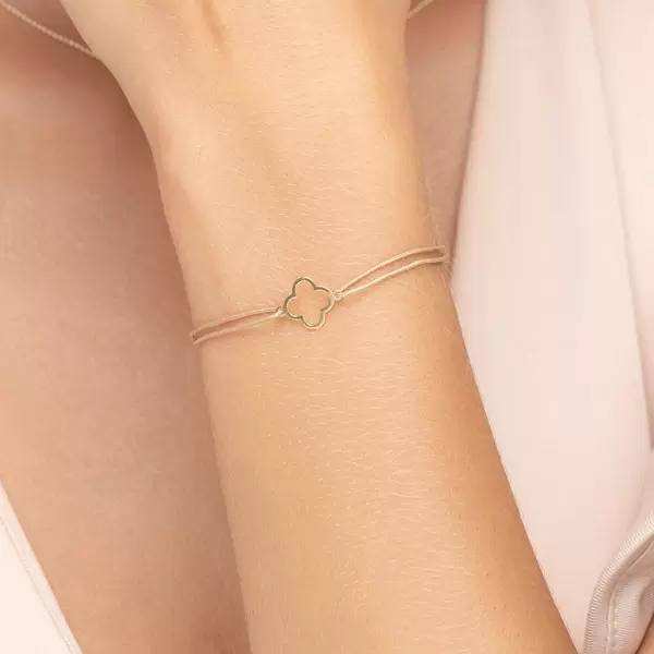 Leaf Jewelry Glücksbändchen GENTLE CLOVER, 14 K Gelbgold, Beige Neuheiten