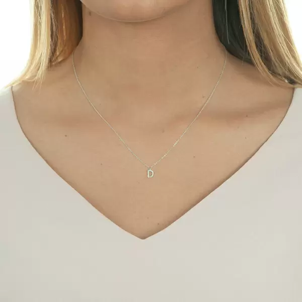 Leaf Jewelry Halskette Letter "D", 14 K Weißgold mit Diamanten Kauf eins, bekomm eins gratis