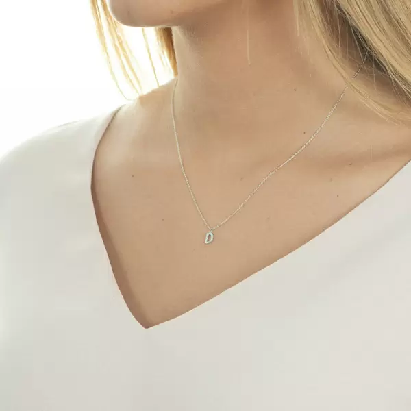 Leaf Jewelry Halskette Letter "D", 14 K Weißgold mit Diamanten Kauf eins, bekomm eins gratis