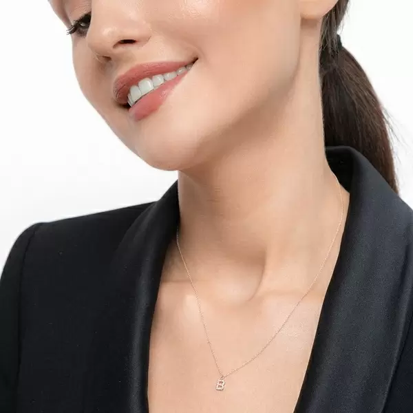 Leaf Jewelry Halskette Letter "B", 14 K Rosegold mit Diamanten Kostenlose Rückgabe