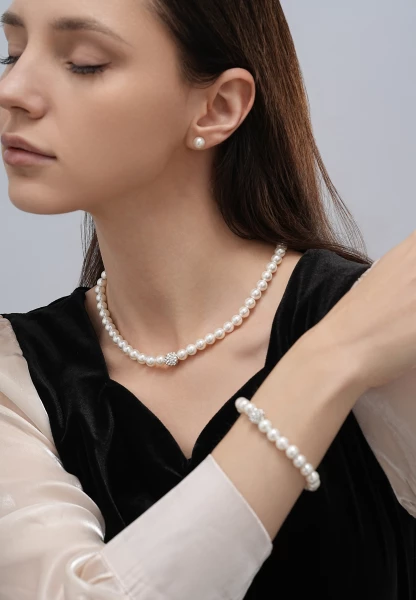 Leslii Armband Glitzer Perlen-Armband Muschelkern-Perlen Strass-Kugel dehnbar Weiß Kostenloser Versand international
