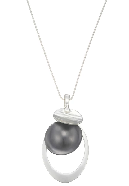 Leslii Lange Halskette Matt Oval Silber Schwarz Neueste Stile