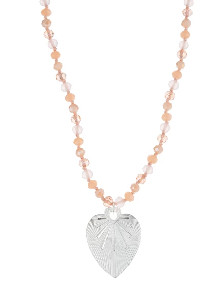 Leslii Lange Kette Herz Glasperlen Edelstahl Silber Beige Bis zu 55% Rabatt