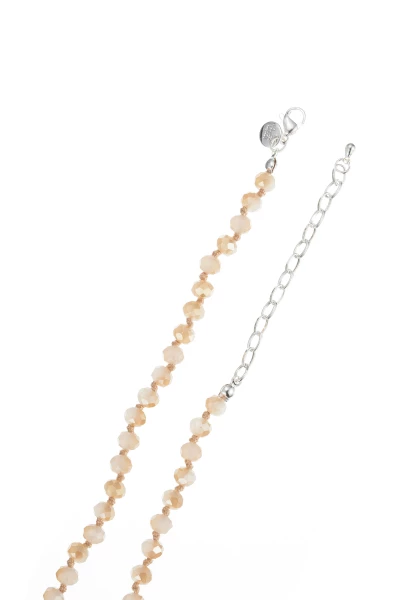 Leslii Lange Kette Tassel Glasperlen Edelstahl Silber Beige Discount Store für neue Produkte