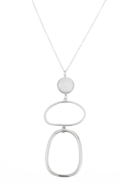 Leslii Lange Kette Oval Stein Edelstahl Silber 50% Rabatt für begrenzte Zeit