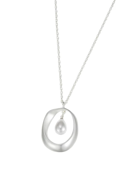 Leslii Lange Halskette Perlen Oval in Silber Schlussverkauf