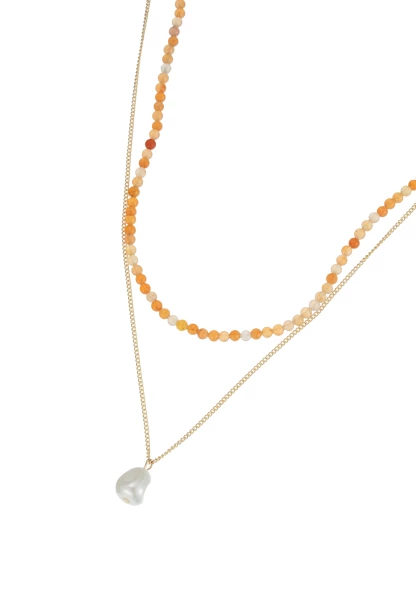 Leslii Kurze Halskette Stein Kugeln Layering Gold Orange Fabrikverkauf
