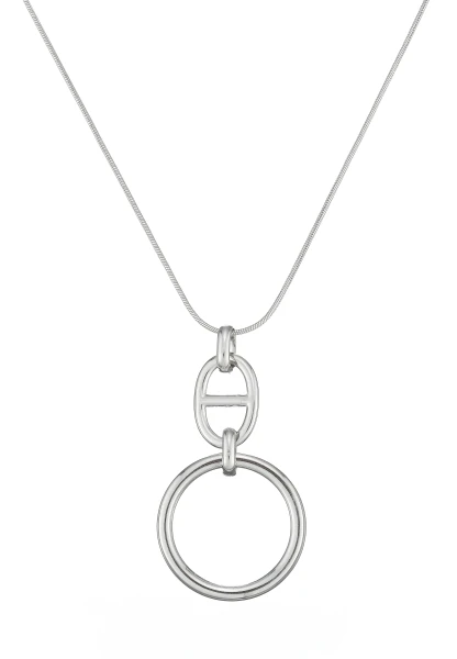 Leslii Lange Kette Ring Oval Edelstahl Silber Limitierter Zeitrabatt
