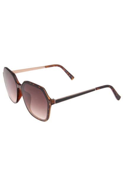 Leslii Sonnenbrille Damen Kanten-Look Horn-Optik braune Designerbrille Sunglasses Kunststoff Braun Kauf eins, bekomm eins gratis