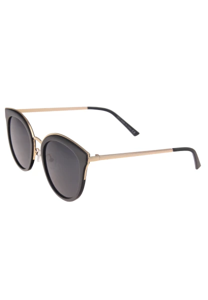 Leslii Sonnenbrille Damen Cateye schwarze Sonnenbrille Designerbrille Sunglasses Metall Schwarz Gold Wochenangebot