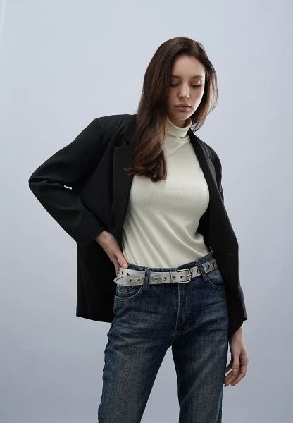 Leslii Gürtel mit Nieten Damen Ösen Kunst-Leder 2,8cm Breite in Silber Metallic Rabatt