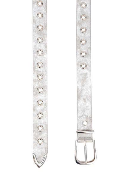 Leslii Gürtel mit Nieten Damen Ösen Kunst-Leder 2,8cm Breite in Silber Metallic Rabatt