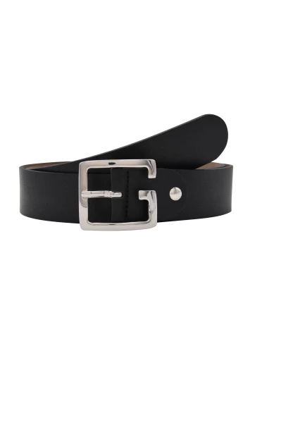 Leslii Premium Gürtel echter Leder-Gürtel Breite 4cm Kalbs-Nappaleder Narbung Schwarz Silber Lagerräumung