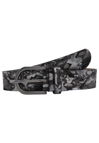 Leslii Premium Gürtel Leder-Gürtel Snake Animal-Print Metallic Breite 3,5cm Nappaleder Schwarz Gun Blitzangebot