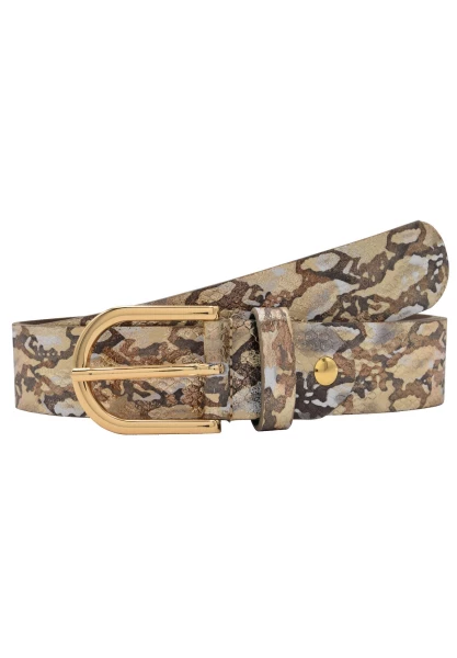 Leslii Premium Gürtel Snake Print Metallic echter Leder-Gürtel Nappaleder Breite 3,5cm in Braun Gold Bestseller