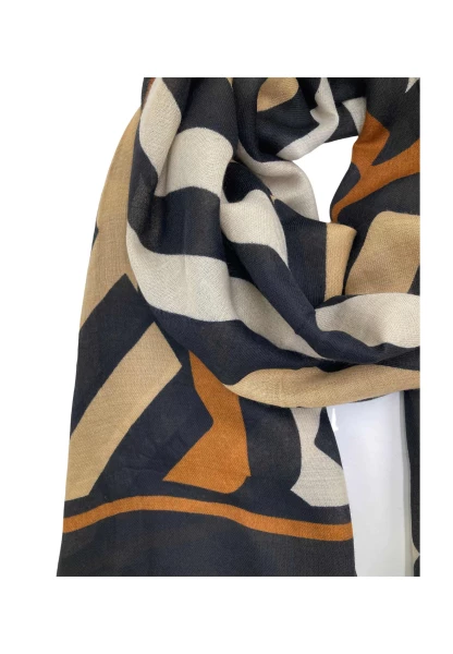 Leslii Schal Streifen-Muster Beige Schwarz zollfrei