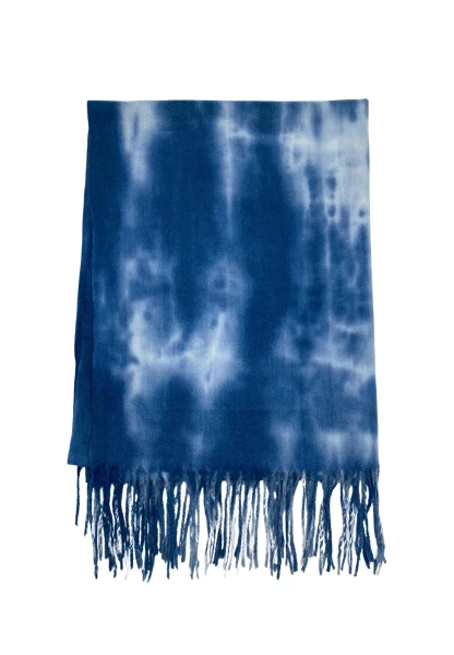 Leslii Schal Fransen Batik Blau Fabrik Onlineshop