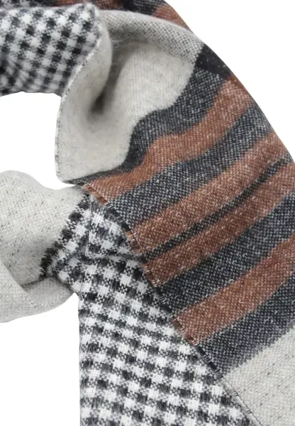 -50% SALE Leslii Schal Muster-Mix gemusterter Schal Streifen-Muster Fransen-Schal kariert Braun Tägliche Deals