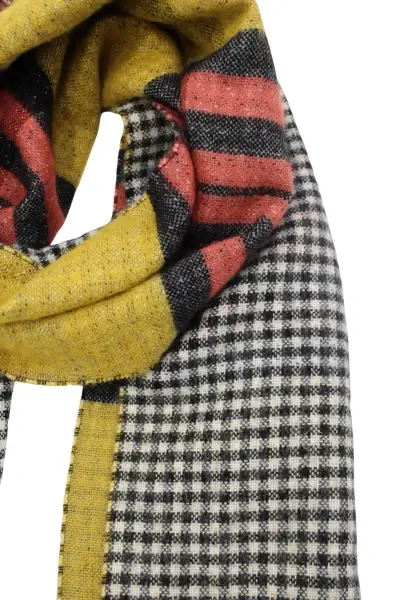 -50% SALE Leslii Schal Muster-Mix gemusterter Streifen-Muster Fransen-Schal kariert in Orange Sonderangebote