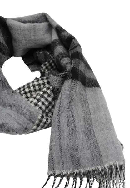 -50% SALE Leslii Schal Muster-Mix gemusterter Streifen-Muster Fransen-Schal kariert in Schwarz Riesige Ersparnisse