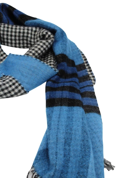 -50% SALE Leslii Schal Muster-Mix gemusterter Schal Streifen-Muster Fransen-Schal kariert in Blau VIP-Rabatte
