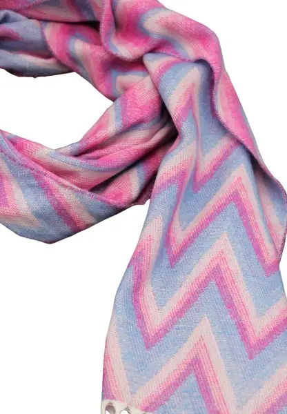 -50% SALE Leslii Schal Zickzack-Muster gemusterter Fransen-Schal Muster-Schal in Pink Blau Super Sparpreis