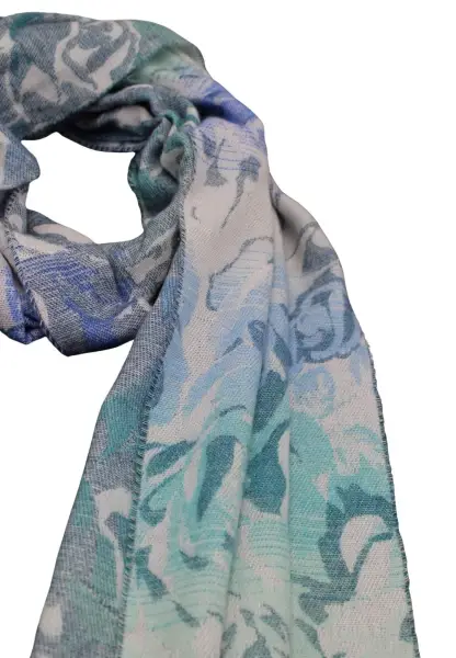 -50% SALE Leslii Schal Blumen-Muster Rosen gemusterter Fransen-Schal Muster-Schal in Blau Mint Letzte 3 Tage