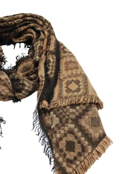-50% SALE Leslii Schal Kachel-Muster brauner Muster-Schal Fransen-Schal gemustert in Camel Braun Letzte 2 Tage