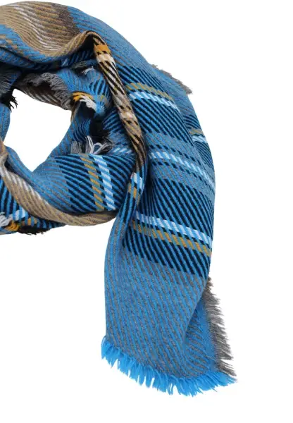 -50% SALE Leslii Schal Streifen-Muster blauer Schal Fransen-Schal gemustert in Blau Schwarz Bis zu 50% Rabatt