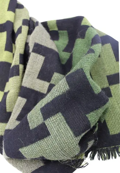 -50% SALE Leslii Schal XXL Hahnentritt-Muster grüner Schal Fransen-Schal gemustert Grün Schwarz Bis zu 60% Rabatt