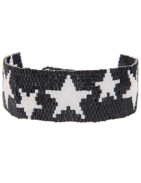 -70% SALELeslii Armband Web-Muster Sterne in Schwarz Weiß Große Rabatte