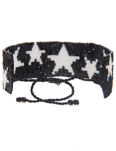 -70% SALELeslii Armband Web-Muster Sterne in Schwarz Weiß Große Rabatte