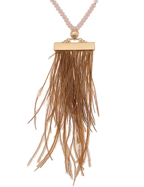 -50% SALE Leslii Lange Halskette Statement-Federn in Braun Letzte 3 Tage