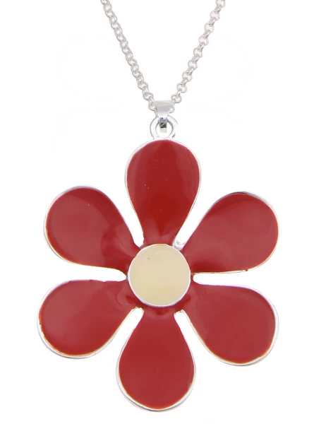 -50% SALE Leslii Lange Halskette Colour Flower in Silber Rot Bis zu 60% Rabatt