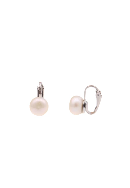 -50% SALE Leslii Damen-Ohrringe Ohr-Clip weiße Perlen-Ohrringe Modeschmuck-Ohrringe Silber Weiß Speichern exportieren